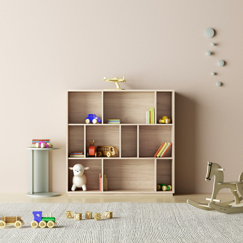 Geonna 117cm H x 111.5cm W Geometric Bookcase, Light Oak