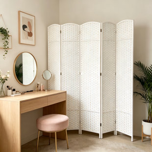 Paravent autoportant pliant blanc 4 panneaux 4 panneaux, 5,6 pieds de hauteur, pour le bureau à domicile et la chambre à coucher.