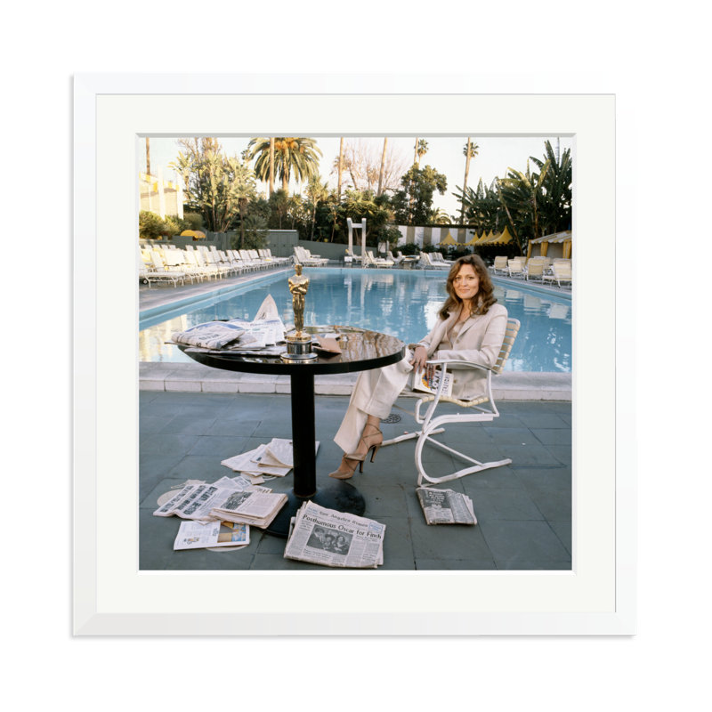 Faye Dunaway Sits By The Pool, 25" H x 25" W, White