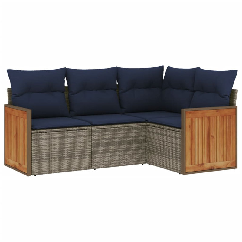 Ensemble de canapé de patio 5 pièces avec coussins en rotin de polyester noir
