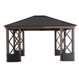 Sunjoy 13 ft. x 15 ft. Hardtop Gazebo, Outdoor Black Steel Roof Gazebo Aluminum Framed Gazebo with Planters and Ceiling Hook for Patio, Garden, and Backyard Activities