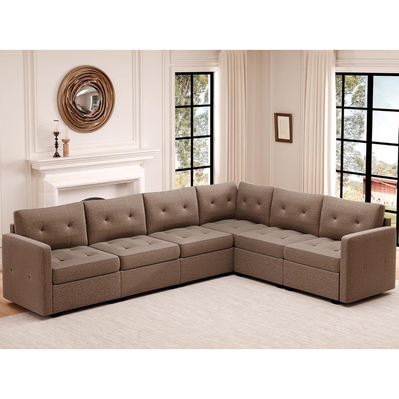 Canapé modulaire rembourré 6 pièces Jamiley, Brun