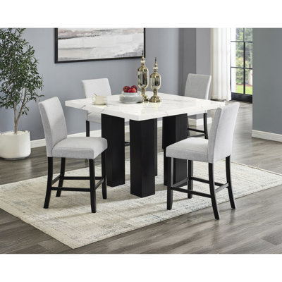 Transitional Fabric Upholstered 2pc Counter-height Dining Chair , Black & Gray, Comfy Cushion Seats, Dark Legs Upholstery, Gray And Black, Construction