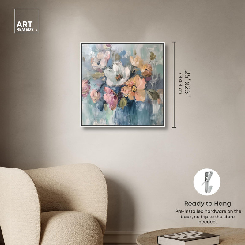Art floral abstrait Vortex II, H 25 po x l 25 po x P 1,8 po, Cadre flottant blanc