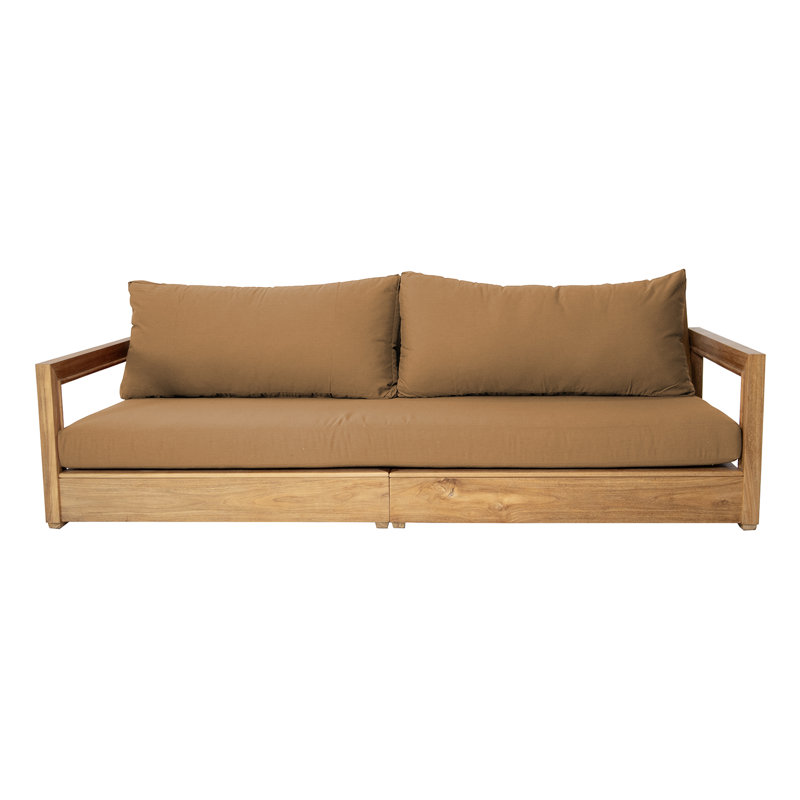 Crelake 107'' Wide Rectangular Teak Patio Sofa with Sunbrella® Cushions, Canvas Camel Sunbrella® Canvas