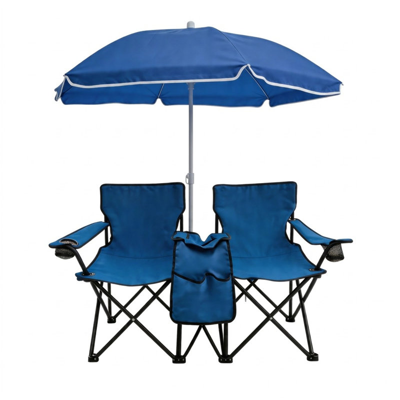 Ensemble de chaise de pique-nique portable et pliable avec parasol, bleu, Blue