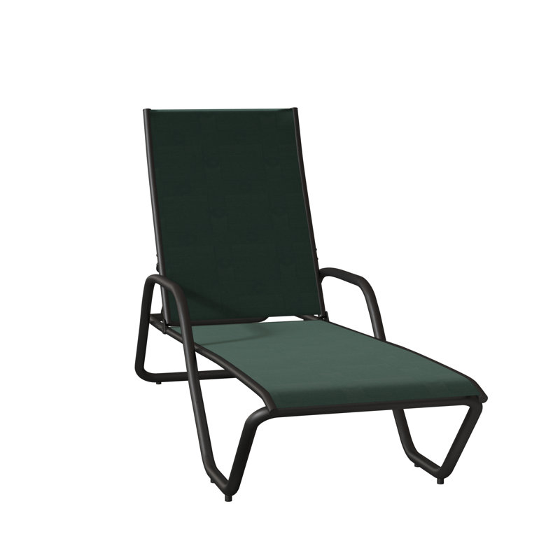 Outdoor Rust-Resistant Metal Chaise Lounge, Forest Forest Green 22D Sunbrella®, Textured Desert