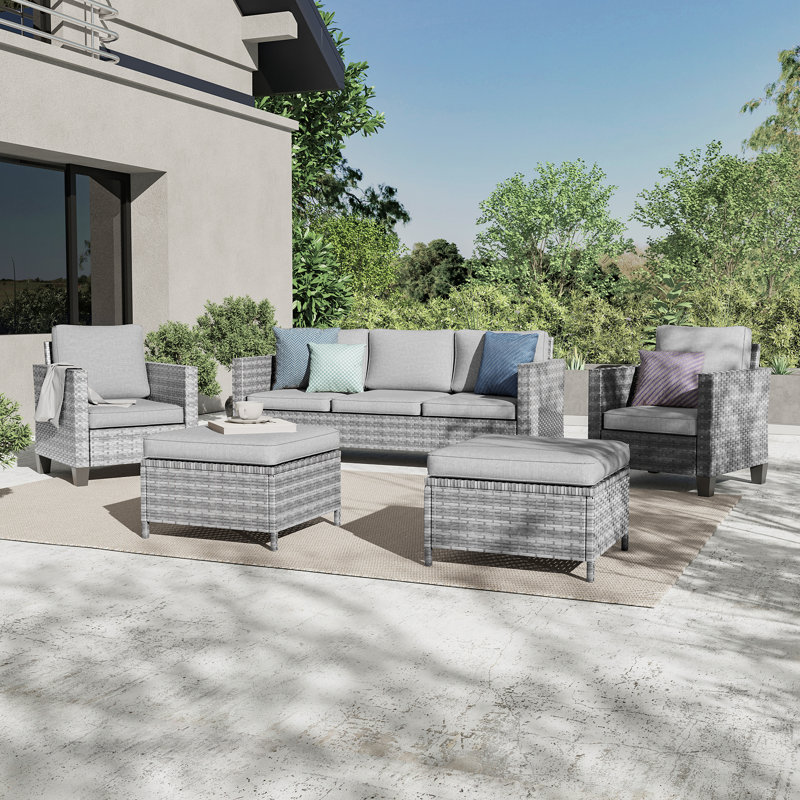 Kinsela 5 - Person Outdoor Conversation Set with Cushions, Gray /Linen Gray