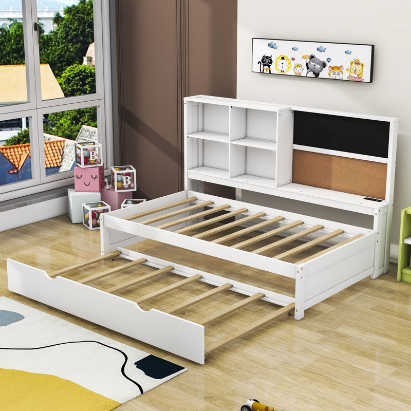 Audrei Wood Daybed with Trundle and Shelves, Twin