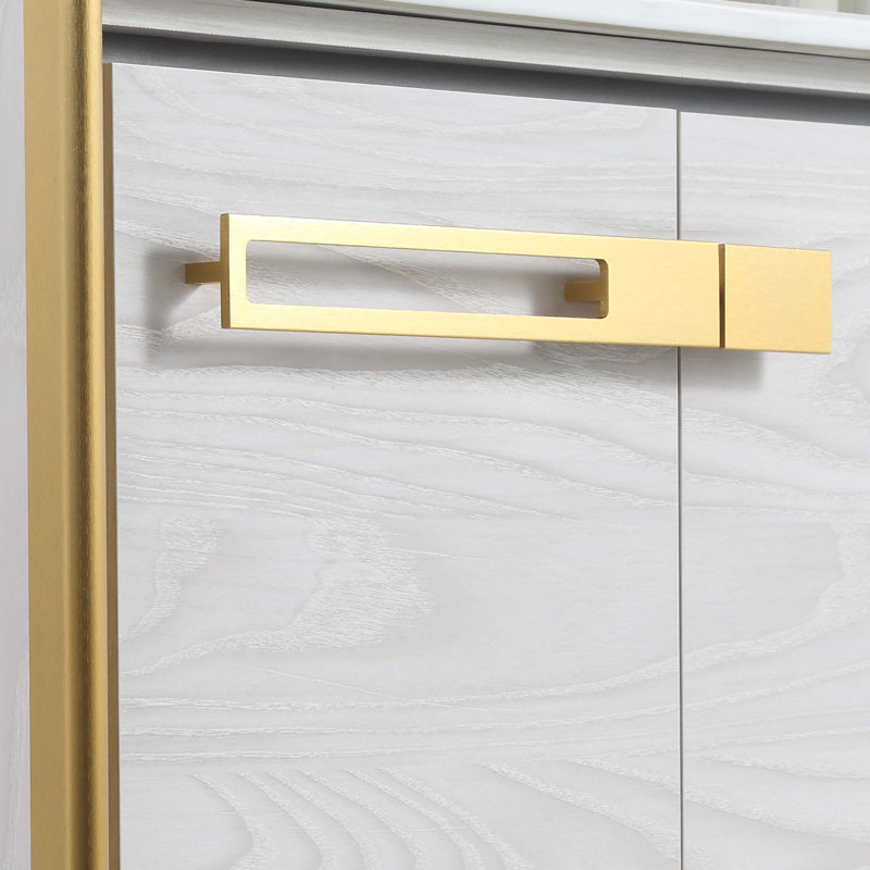30'' Single Bathroom Vanity with Vitreous China Top, Satin Brass, Mild Gray Oak