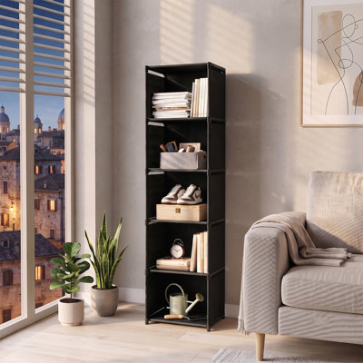 5-Cube Vertical Storage Bookshelf, 1×5 Grid Fabric Book Organizer