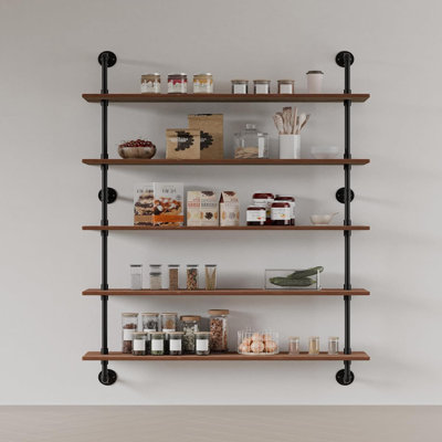 Industrial Pipe Floating Shelves With Solid Wood Planks - Rustic Wall Mounted Storage For Living Room, Kitchen And Farmhouse Decor