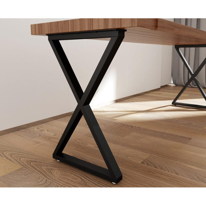 Metal Table Legs 28''X 24'' Heavy-Duty Desk Legs Industrial Furniture Legs For Dinning Table, Computer Table, Office Table (2Pcs)-Black