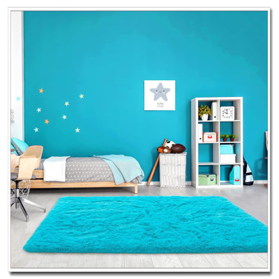 Fluffy Teal Blue 6X9 Area Rug For Living Room Bedroom, Thick Plush Shag Fuzzy Carpet, Soft Comfy Kids Nursery Baby Rug Large Home Decor