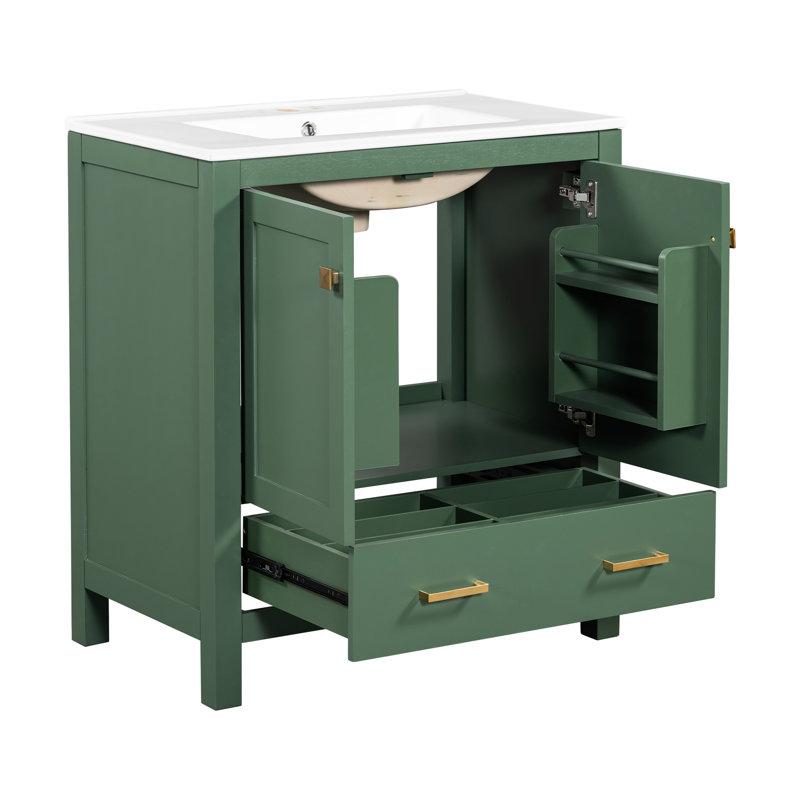 Meuble-lavabo moderne de 30 po avec peinture imperméable et lavabo simple avec 2 portes et un tiroir