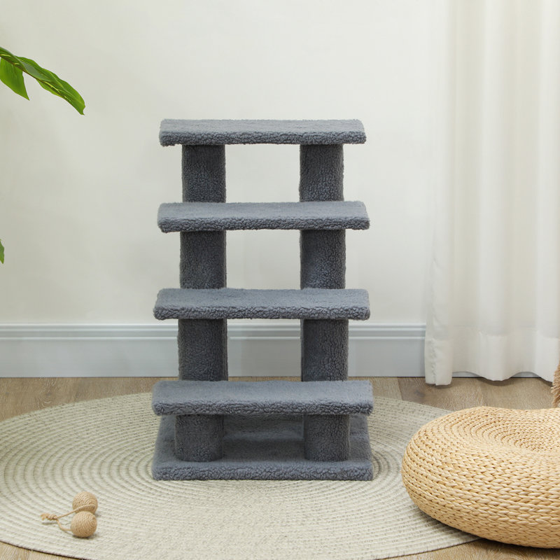 Basilton Multi-Level 4 Tier Pet Stairs Dog Cat Climber Sleeper Cat Scratch Post, Grey