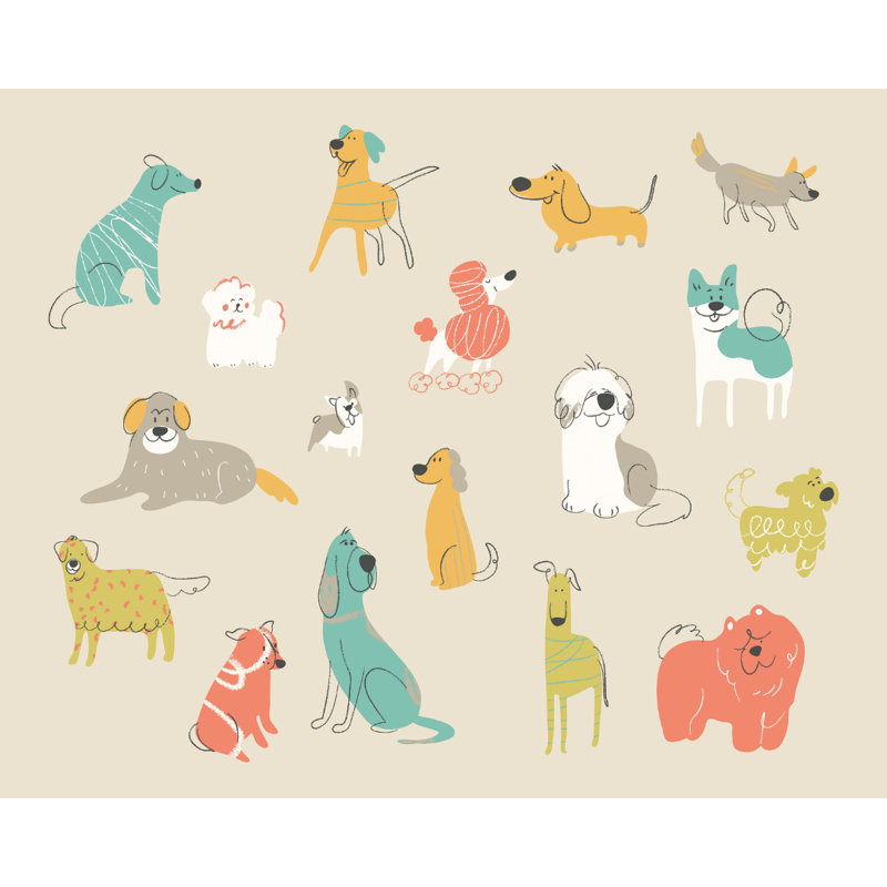 Happy Dogs - Wall Mural, 240cm L x 300cm W , Gold