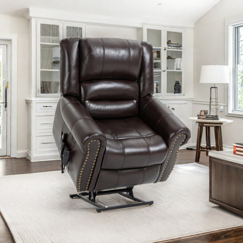 Aura 40" W Dual Motor Power Lift Recliner Infinite Position With Heat And Massage, Brown Breathing Leather