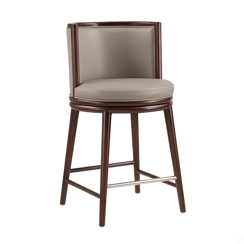 Tabouret de comptoir en similicuir avec pieds en bois de hêtre, Velours brun