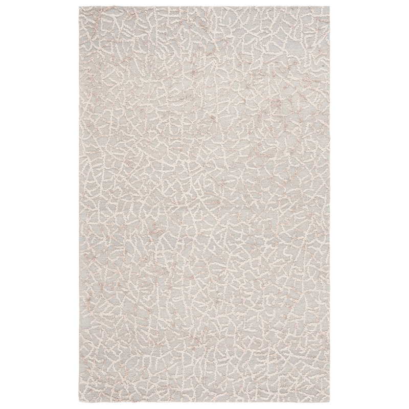 Tapis beige / gris en laine / coton touffeté à la main Ostara, Rectangle 4 pi x 6 pi