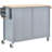 Grey Blue Kitchen Island Cart With Solid Wood Countertop And Plenty Of Storage, 4 Door Cabinet, 2 Drawers, Spice & Towel Rack, Locking Wheels Tabletop,-669711391