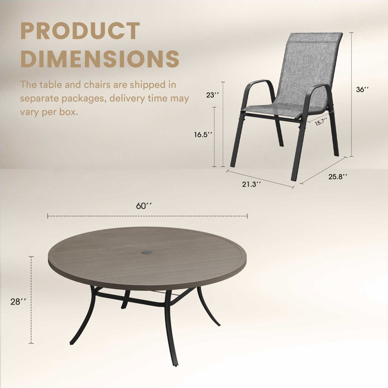 60" Round Patio Dining Set For 10-Person, Gray Woodlike/Gray
