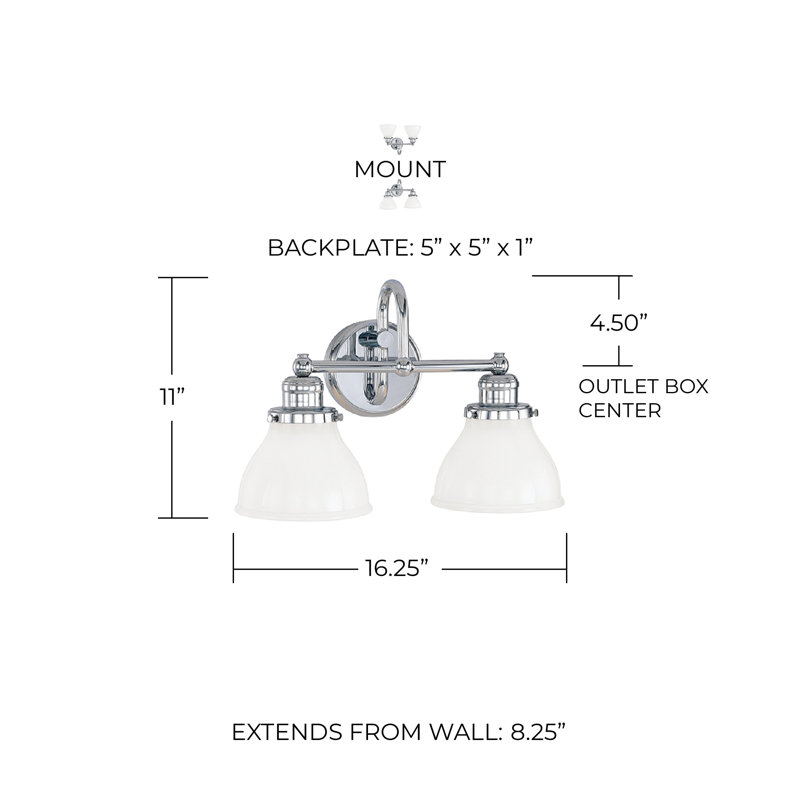 Éclairage pour salle de bain à intensité variable 2 lumières Baxter, Chrome, Lait