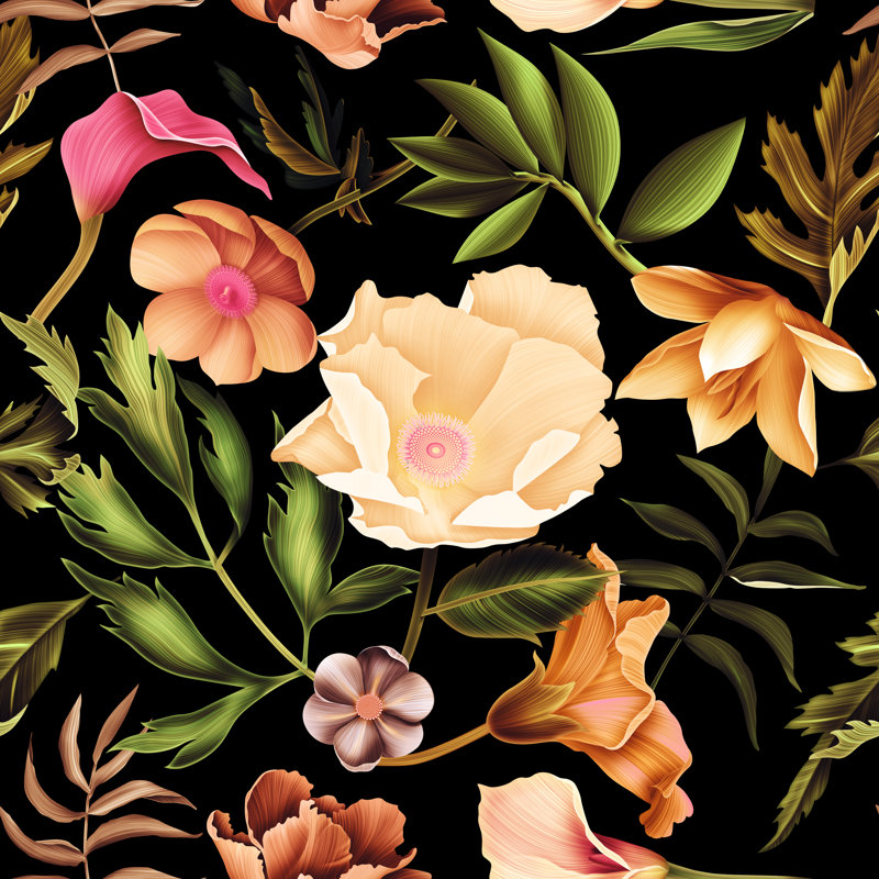 Seamless Tropical Flower - Wrapped Canvas Print, 30cm H x 30cm W x 3.8cm D
