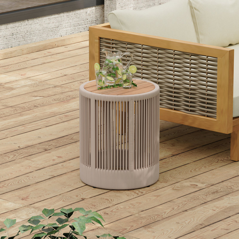 Table d'appoint d'extérieur en corde de rotin et bois d'acacia - Meubles de patio