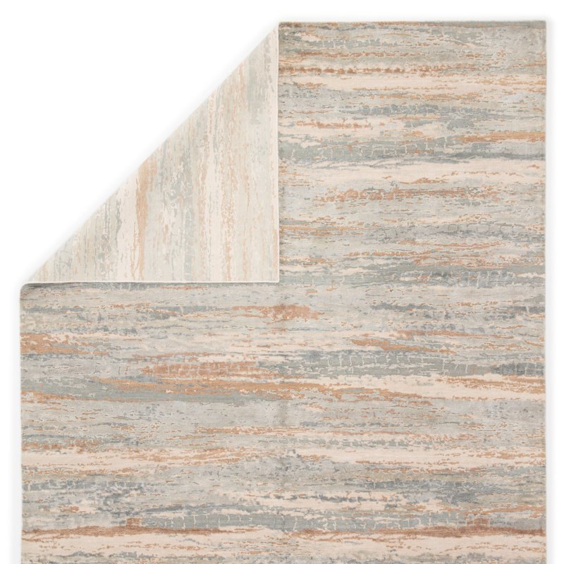 Tapis bleu clair / brun clair noué à la main Kavi de Jaipur Living Bandi (5 pi 6 po x 8 pi), Rectangle : 5 pi 6 po x 8 pi