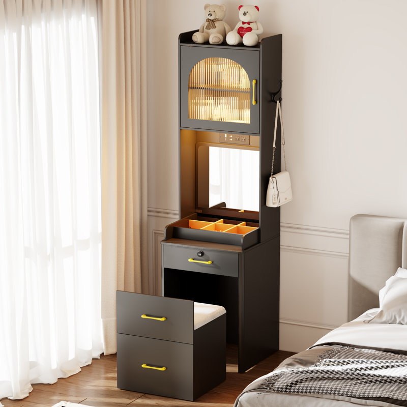 Dressing Table with Mirror, Black
