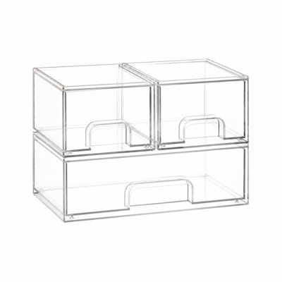 Ensemble de 3 boîtes de rangement pour biberons en acrylique, tiroir transparent empilable pour comptoir, meuble-lavabo, salle de bain, armoire et garde-manger, 2S1L