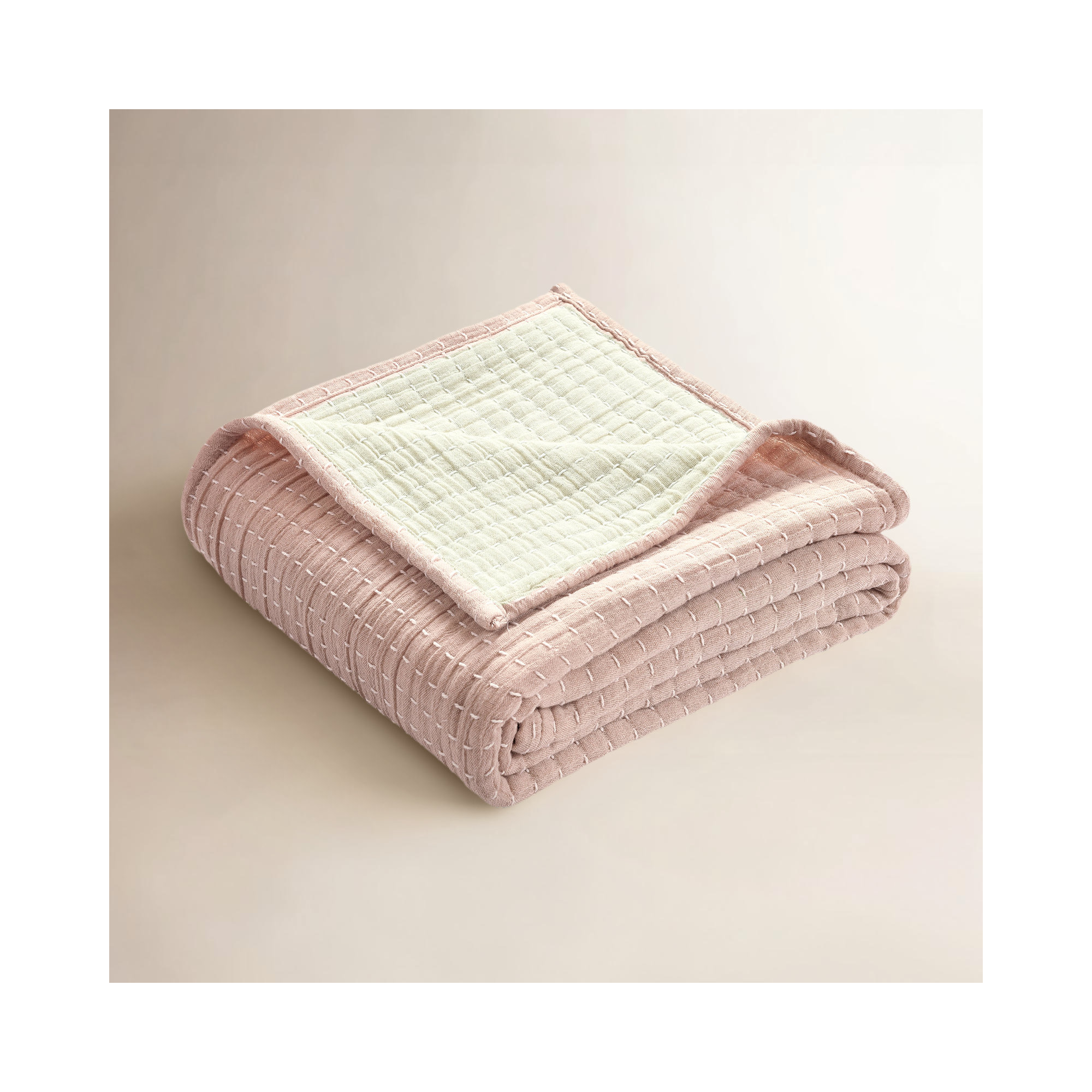 Windcrest Cotton Hand Woven Throw Blanket, Blush/Off White