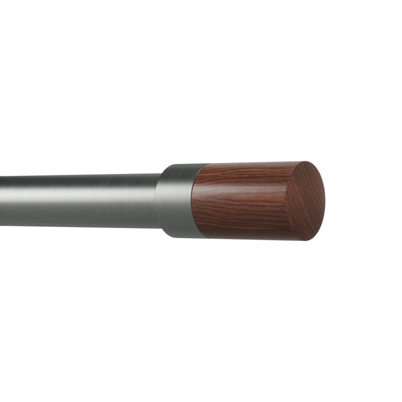 Gun Metal Adjustable Curtain Rod with Wooden Finials