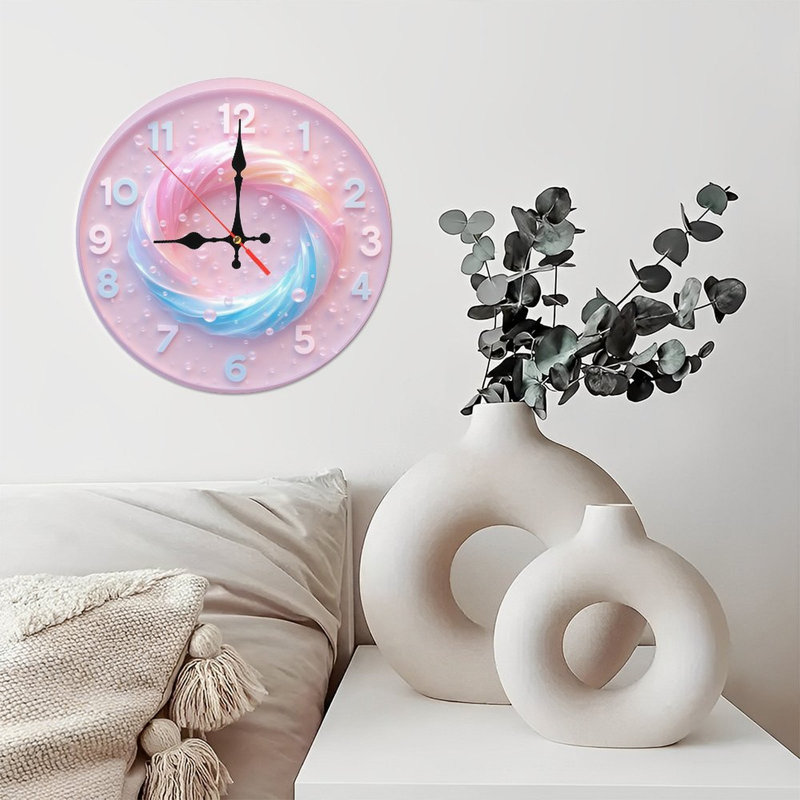 Horloge, chiffres, arc-en-ciel, tourbillons, bulles
