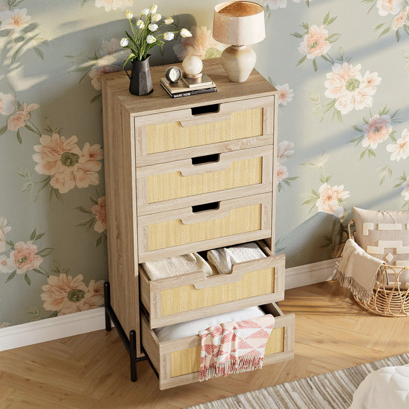 Modern Dresser, 5-Drawer Tall Storage Unit For Bedroom, Living Room, Hallway, And Office, Ivory