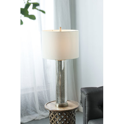 Lampe de table en verre doré 16 po x 16 po x 35 po avec abat-jour en tissu blanc