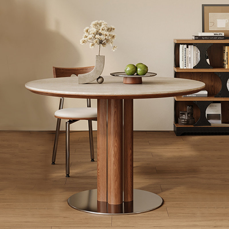 Table de salle à manger blanche et noyer, H 29,53 po x L 43,31 po x l 43,31 po