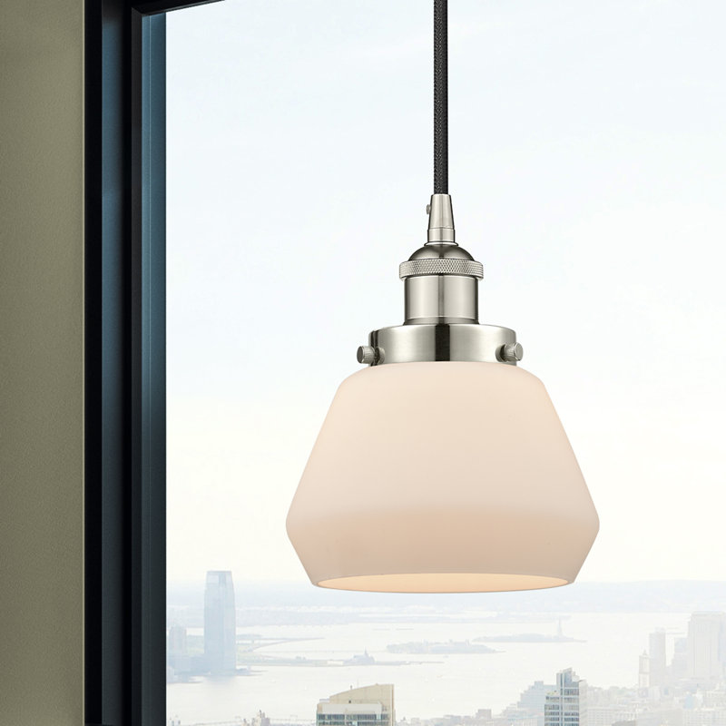 Luminaire suspendu conique à 1 lumière Cahn, Blanc, Nickel poli