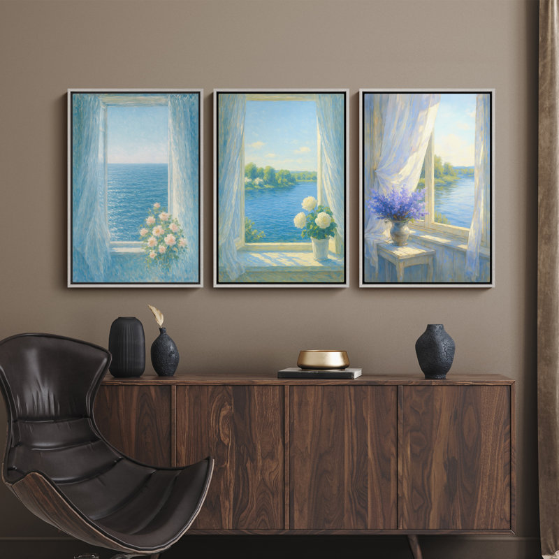 Art mural rétro encadré rétro antique classique pour chambre à coucher - x3 panneaux, H 24 po x l 16 po, Blanc