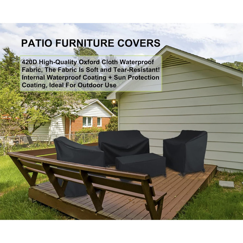 Patio Furniture Cover-420D Oxford Cloth Sofa Table Chair Waterproof Cover, 4 Piece Set of Outdoor Garden Patio Furniture Waterproof Dustproof Sunscreen Cover