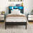 Bed Frame With Storage Headboard, Metal Platform Bed With Charging Station, Bookcase Storage, No Box Spring Needed, Easy Assembly-195435794-195055655