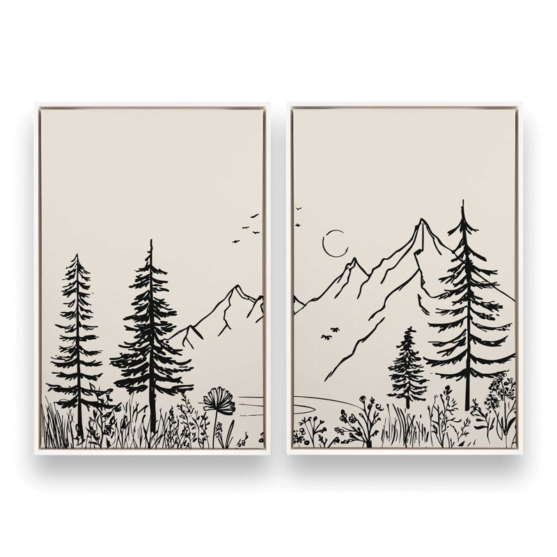 Whispering Peaks v4, ensemble de 2 impressions, Cadre flottant blanc opaque, 36 po x 24 po