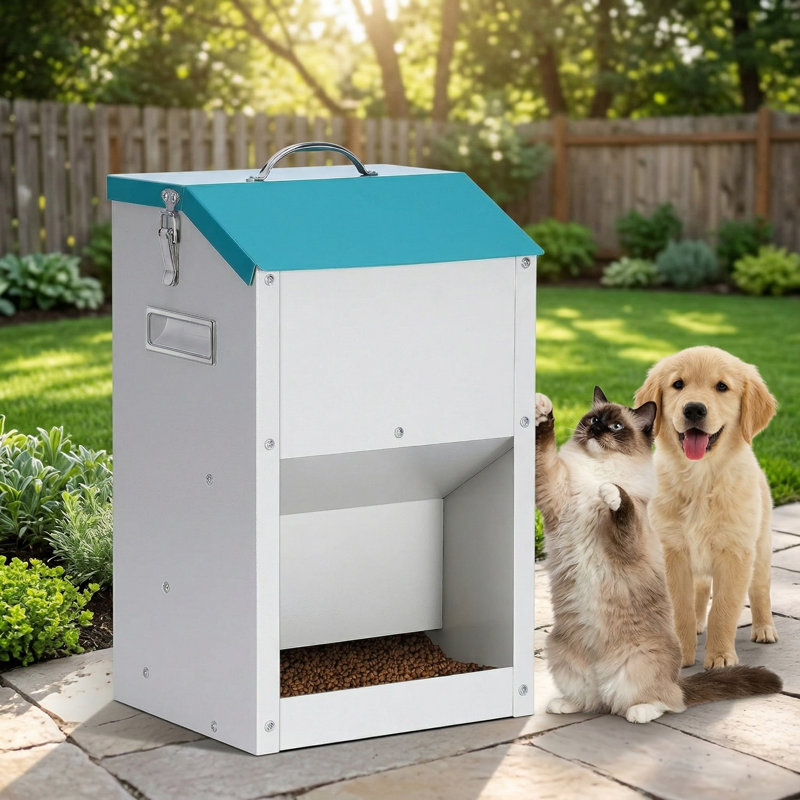 Mangeoire d'extérieur automatique pour chats ou chiens, capacité de 59 tasses / 14 L, station d'alimentation alimentée par gravité, fabrication en acier galvanisé