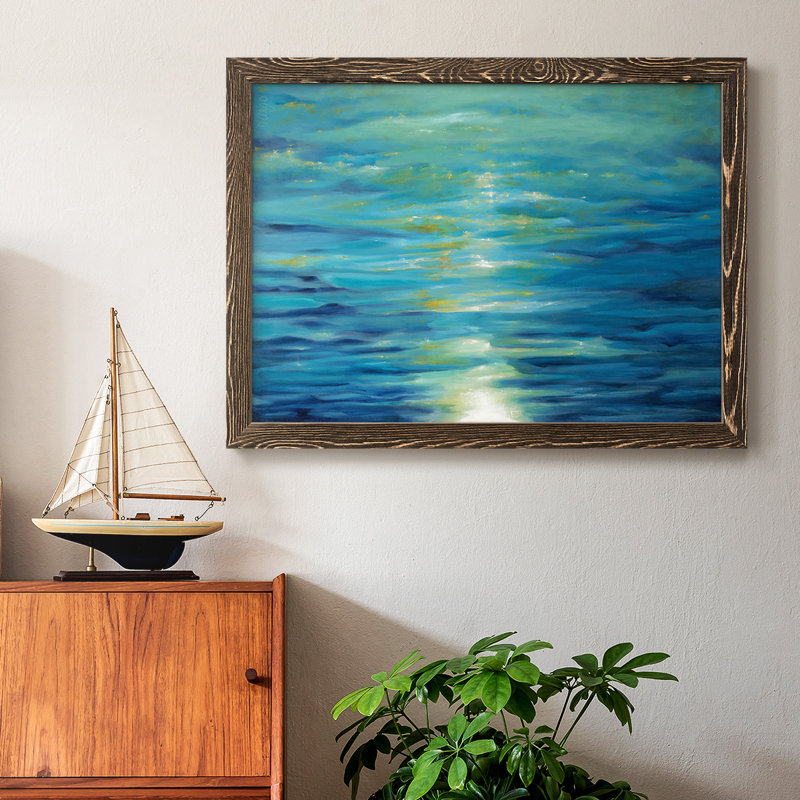 Bleu profond encadré sur toile, Noyer, H 22 po x l 32 po x P 1,5 po