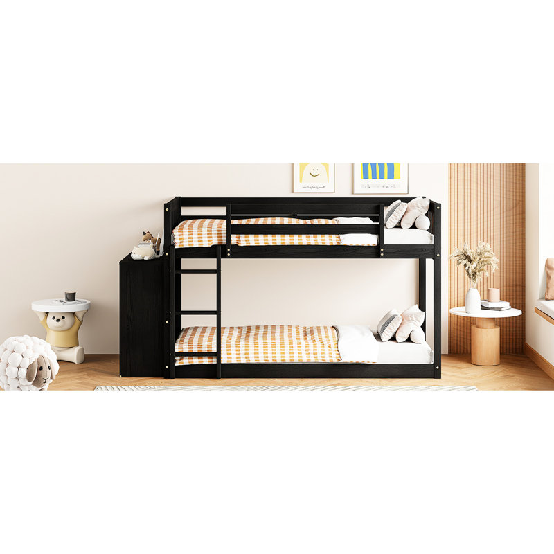 Lit simple superposé au-dessus avec 4 tiroirs pratiques et 3 tablettes pour la maison et le style, Lit simple, Espresso