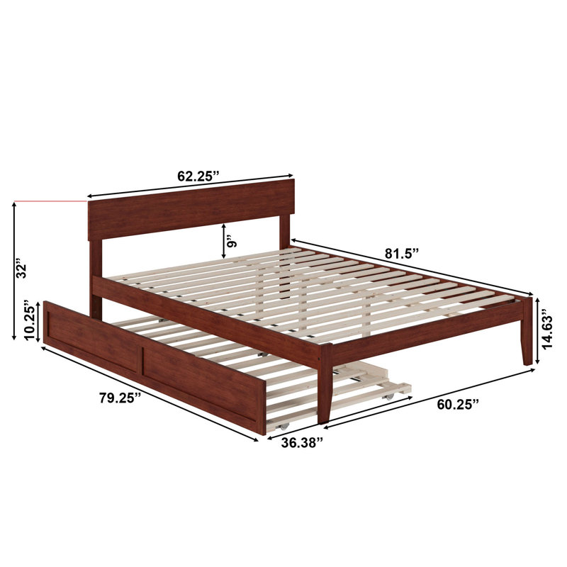 Lit plateforme avec lit gigogne Akiva, Noyer, Grand