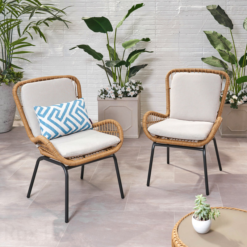 2-Piece Set Patio Chair Mccaskill With Cushions, Light Brown