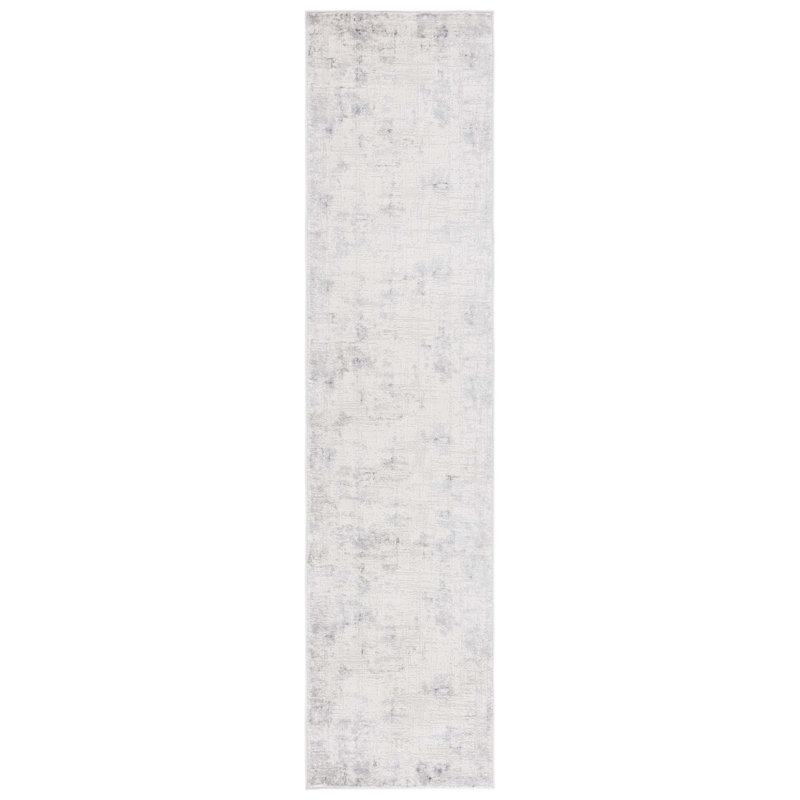 Tapis en polyester / polypropylène tissé à la machine en ivoire / gris / gris foncé, Tapis de couloir 2 pi x 8 pi