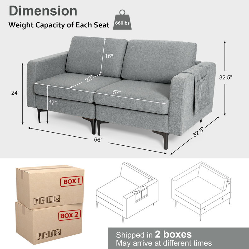 Canapé 32,5 po Dorissa, Tissu en lin gris